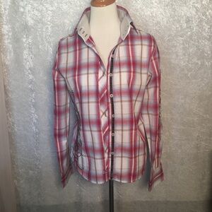 English Laundry Button up cotton Shirt with Red Plaid Embroidery Size L